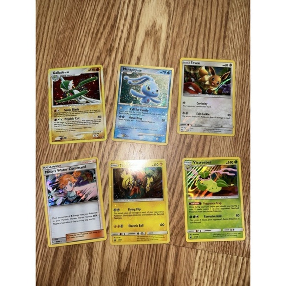 Lot of 6 Holo bleed pokemon error cards. eevee, misty, tapu koko, gallade C21‎